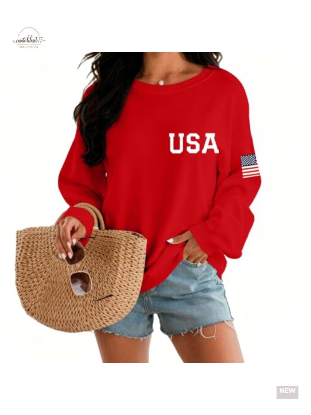 Womens USA American Flag Sweatshirt Fall Long Sleeve Crewneck Top